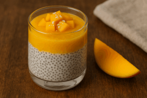 gezonde zoete snack chia pudding met mango